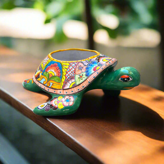 Talavera Sea Turtle Planter | Hand-Painted Mexican Ceramic Pot