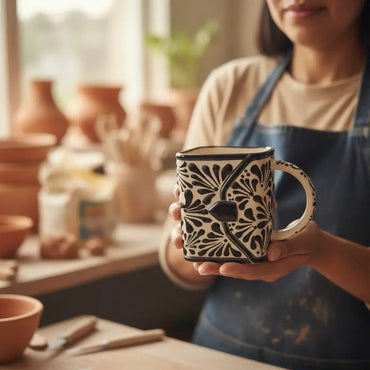 Brown & White Talavera Purse Planter | Handmade Pot