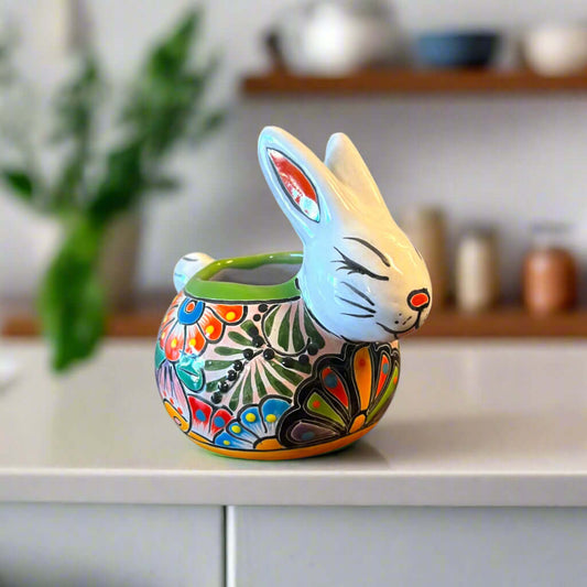 Talavera Rabbit Planter | Handmade Mexican Bunny Pot