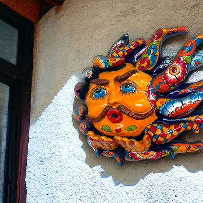 Handmade Talavera Sun Face | Colorful Mexican Wall Art