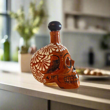 Handmade Skull Decanter Set | Brown & White Mexican Barware