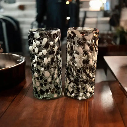 Mexican Double Shot Glass | Artisanal Black & White Confetti Design