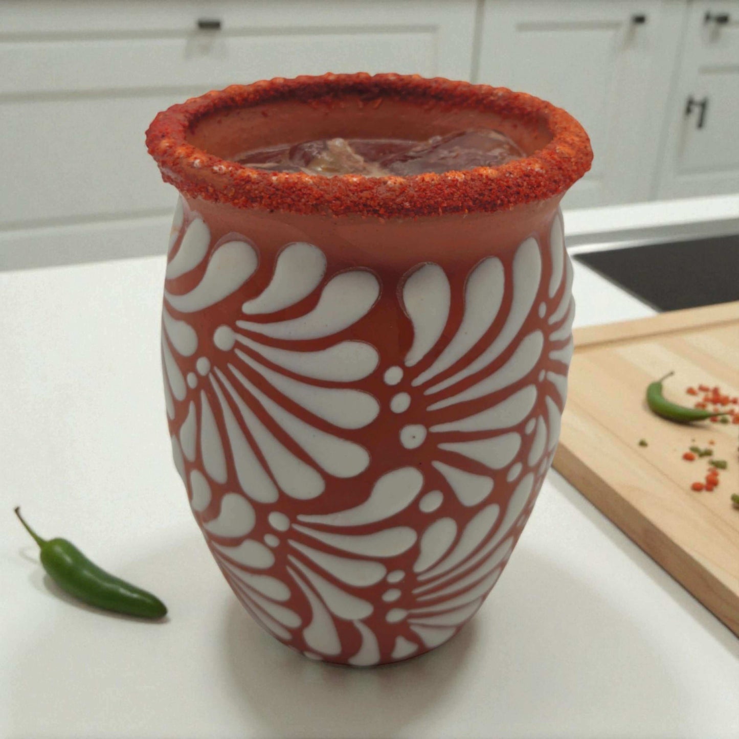 Terracotta Relief Cantarito | Handmade Mexican Pottery Cup