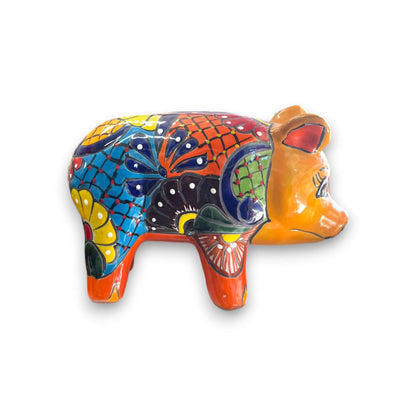 Vibrant Talavera Pig Statue | Colorful Handmade Mexican Animal Pottery
