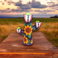 Colorful Handmade Talavera Cactus Statue | Sunflower Design