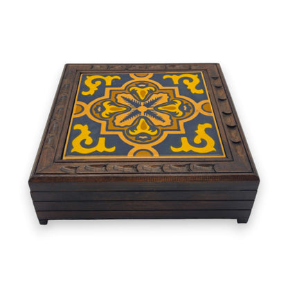 Handmade Talavera Tile Keepsake Box | Mexican Wooden Jewelry Box