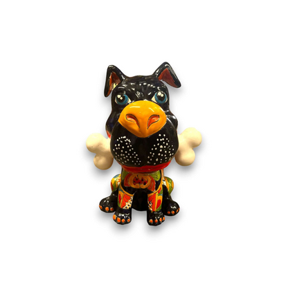 Talavera Dog with Bone | Hand-Painted Ceramic Canine Decor