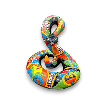 Talavera Snake Statue | Multicolor Handmade Mexican Rattlesnake