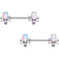 White Synthetic Opal Tender Tulip Flower Barbell Nipple Ring Set
