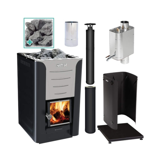 Harvia Pro 20 WH Wood Burning Sauna Stove Package 24kW [PRO20-PKG-SS/BK-WH] (SAK37165)