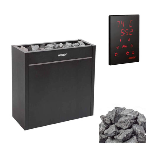 Harvia Virta Pro HL Series Heavy-Duty Electric Sauna Heater With Xenio CX45 Control Panel, Power Extension Unit & Sauna Stones [HL160/200E] (SAK49218)