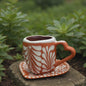 Heart-Shaped Talavera Mug Set | Brown & White Coffee Cup & Plate