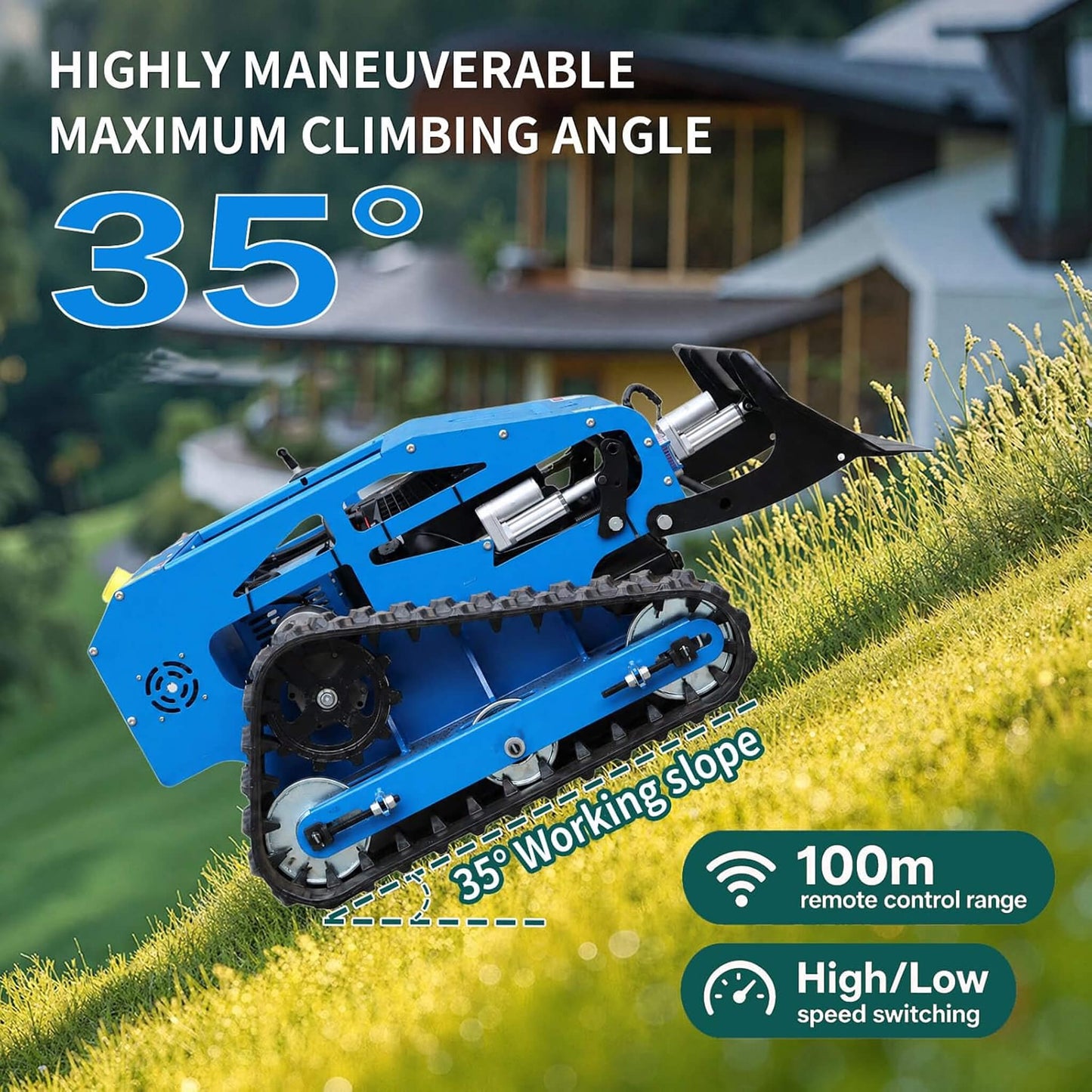 Heavy-Duty 9HP Remote-Controlled Track Gas Lawn Mower With Snow Plow (SAK71268)