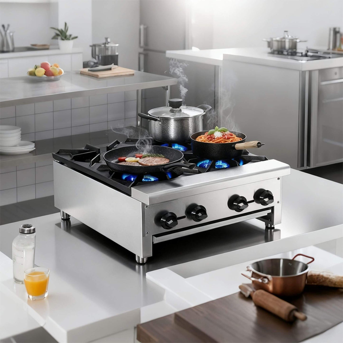 Heavy-Duty Commercial 112K BTU 4-Burner Stainless Steel Gas Stove Hot Plate (SAK39201)