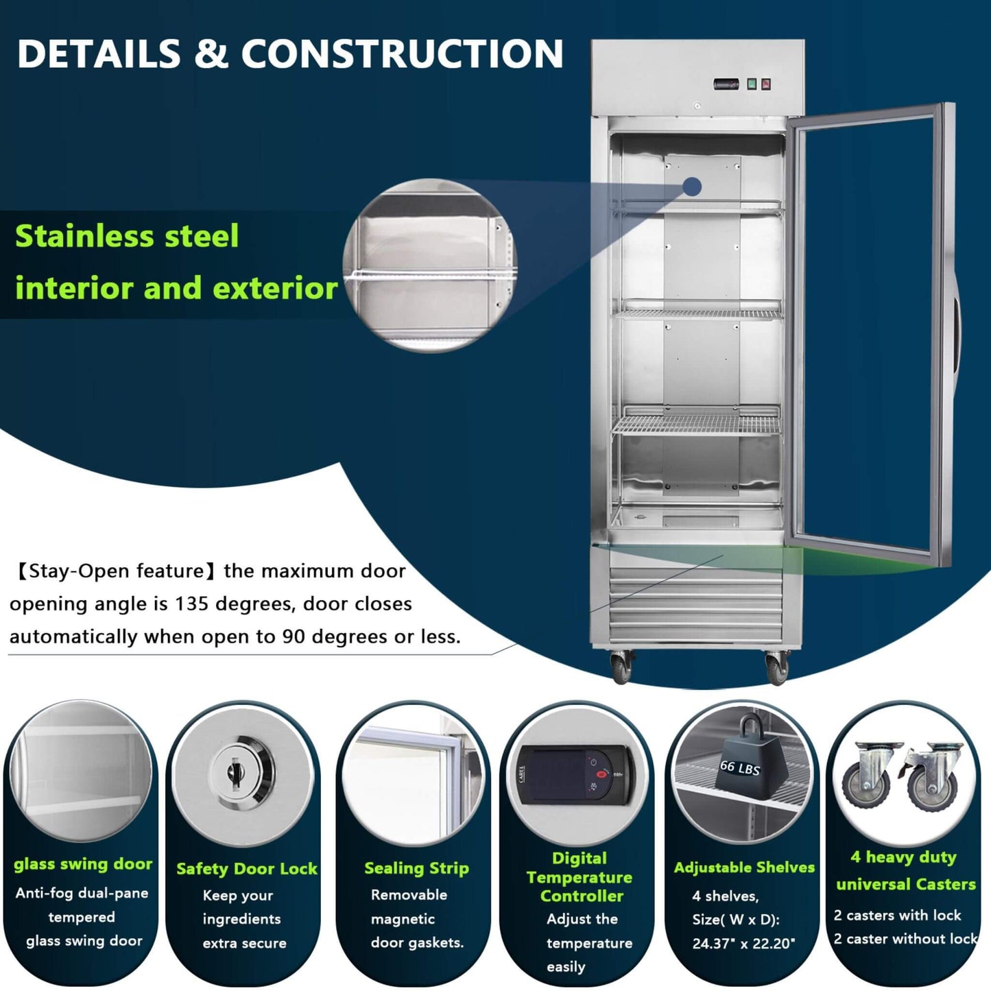 Heavy-Duty Commercial Upright ETL Certified Freezer For Restaurants, Bars, And Supermarkets (SAK01847)