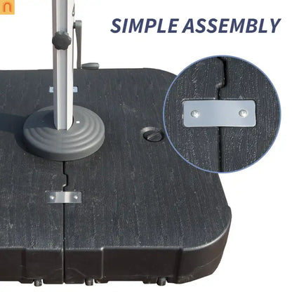 Patio Umbrella Base Heavy-Duty Square Black Resin 300 LB Wheels 38.6 In