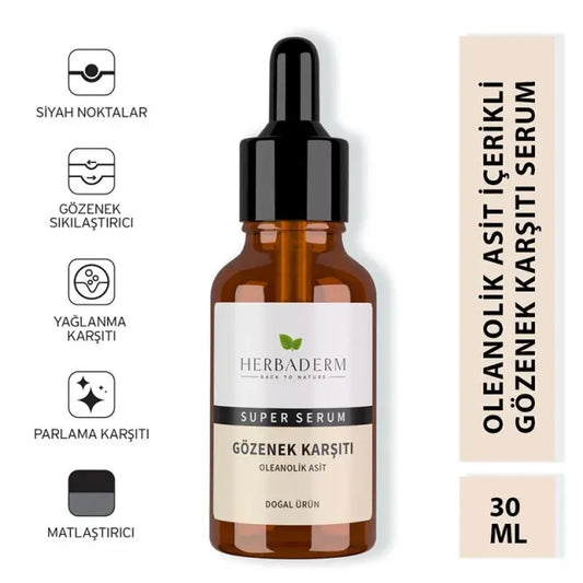 Herbaderm Anti-Pore Serum 30ml - Vegan, Cruelty-Free, Minimizes Pores & Excess Oil - Oleanolic Acid Serum for Smoother, Matte Skin