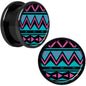 Pink Teal Tribal Print Black Anodized Screw Fit Plug Set 5/8
