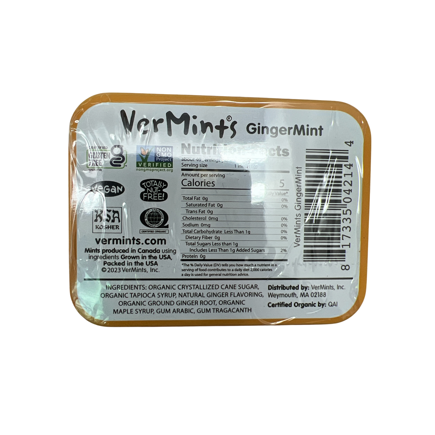 Vermints All Natural Breath Mints 1.41 Ounce - Gingermint