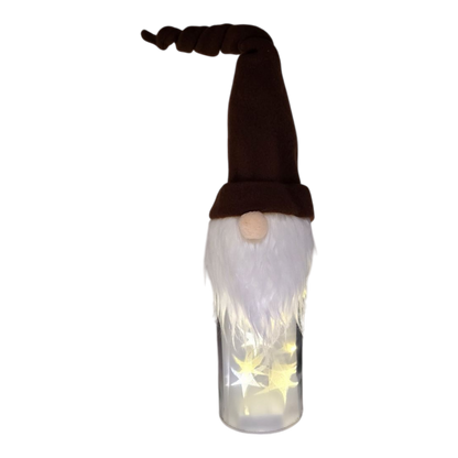Lighted Bottle with Fabric Gnome -