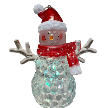 3.75"LED Snowman With Red Hat Ornament