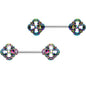 9/16 Clear Gem Iridescent Rainbow Flower Barbell Nipple Ring Set