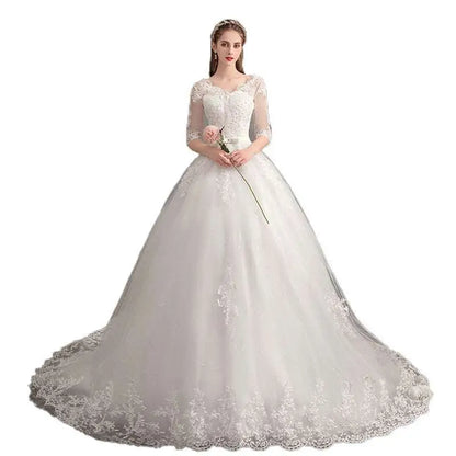 High Waist Lace Wedding Dress Trailing