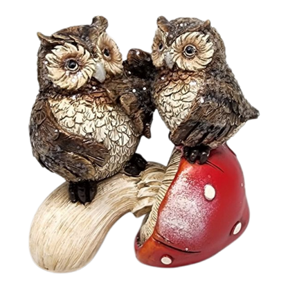 Glitter Owl on Mushroom Figurine -