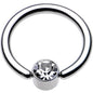 12G 1/2 Clear Gem 5mm Disc BCR Captive Ring