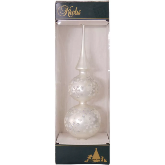 Glass 13 Inch Treetop Finial - Matte Silver with Glitterlace