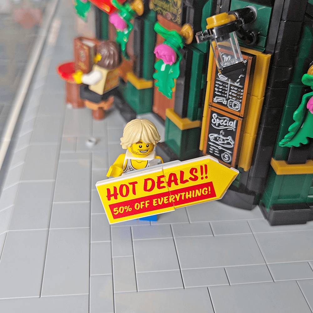 Spinner Sign "Hot Deals" - Custom Printed Minifig Scale - Made Using LEGO® parts