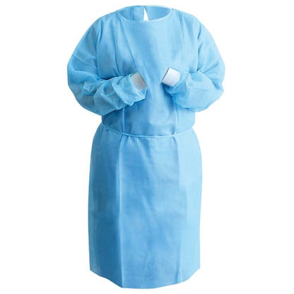 Disposable Isolation Gowns with Elastic Cuffs - Universal Size, Level 2, PP/PE, 100/Case - Blue