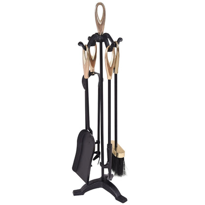 5 Pieces Rustic Heavy Duty Compact Wrought Iron Fireplace Tools Set