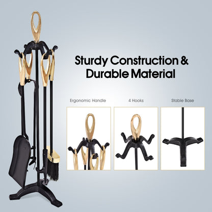5 Pieces Rustic Heavy Duty Compact Wrought Iron Fireplace Tools Set