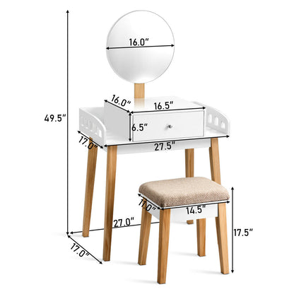 Wooden Makeup Dressing Mirror Table Set with Drawer