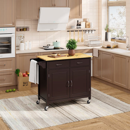 Modern Rolling Kitchen Cart Island with Wooden Top