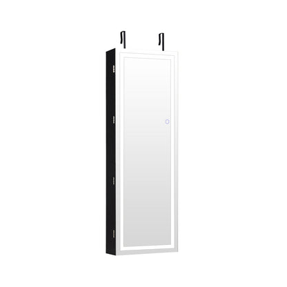 Mirrored Jewelry Armoire with Full Length Mirror and 2 Internal LED Lights