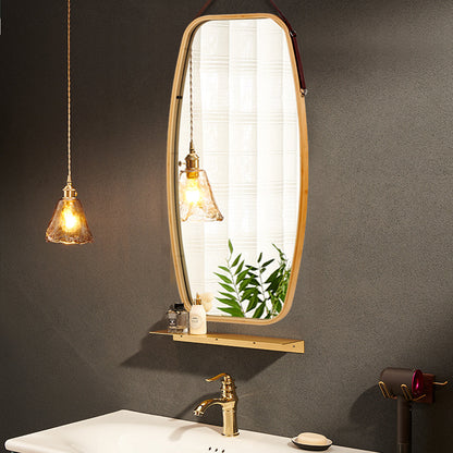 Modern Wall Mirror with Bamboo Frame and Adjustable Leather Strap