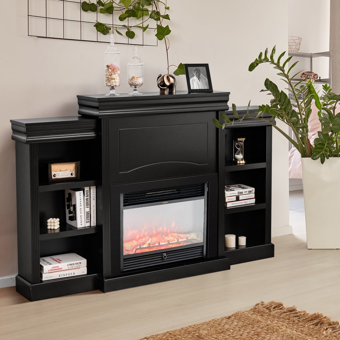 70 Inch Modern Fireplace Media Center with Bookcase