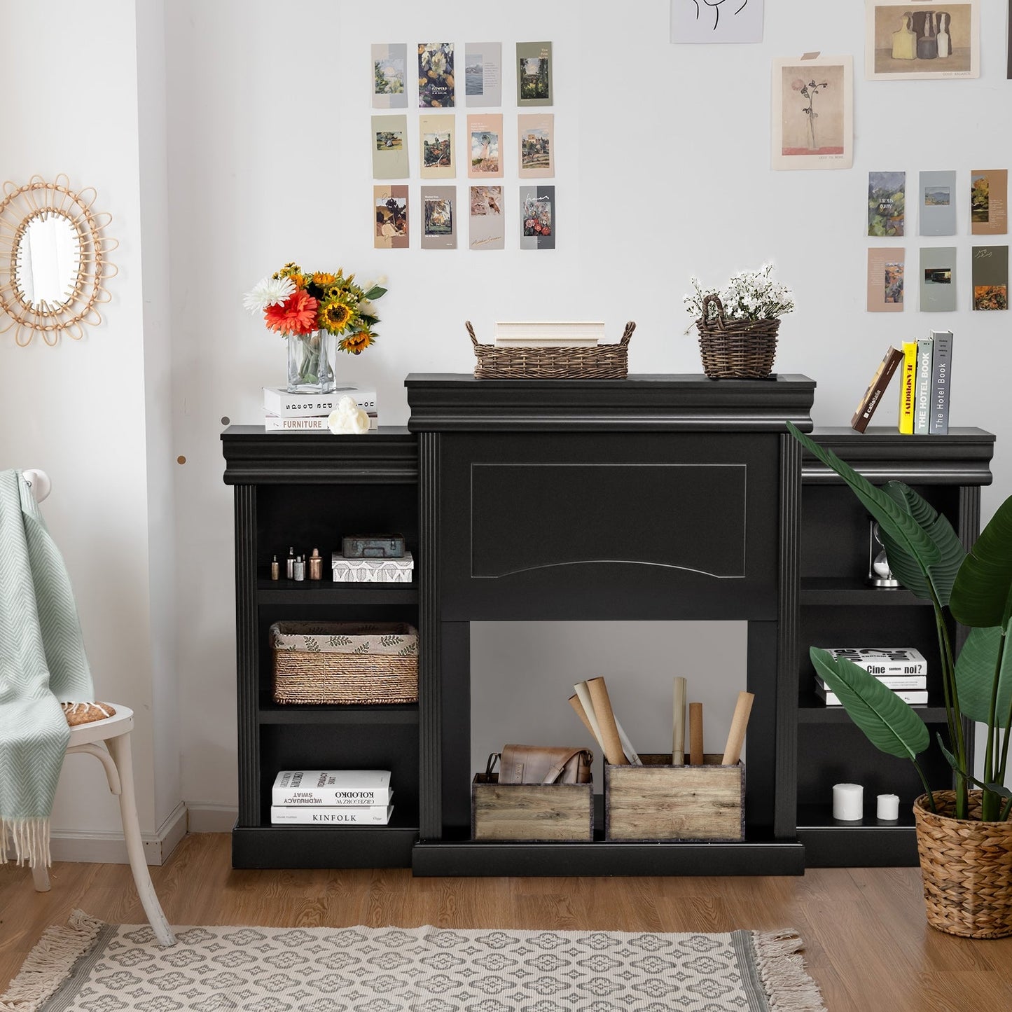 70 Inch Modern Fireplace Media Center with Bookcase