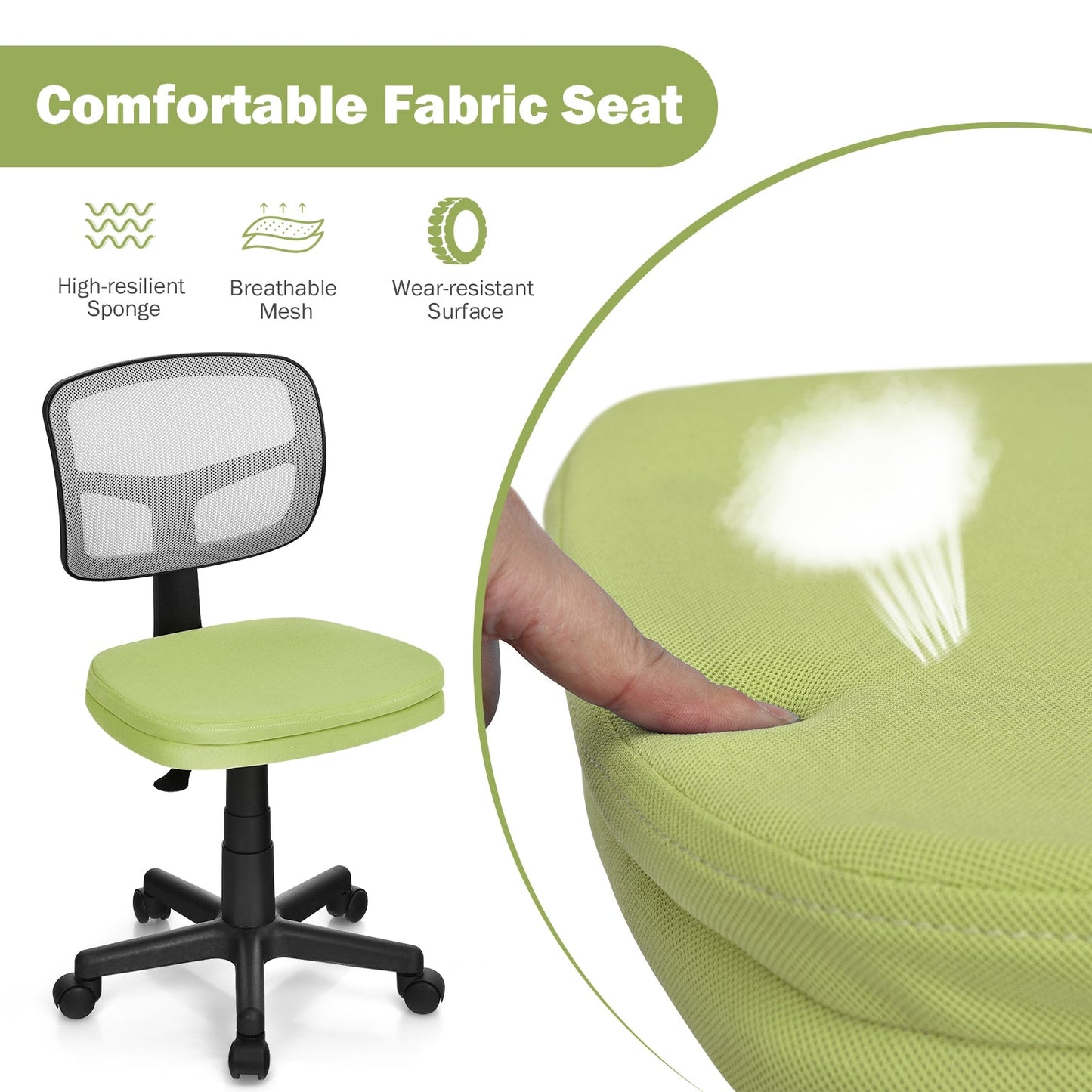 Armless Computer Chair with Height Adjustment and Breathable Mesh for Home Office