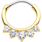 16G 5/16 Clear CZ Gem Gold Tone Quintet Fan Septum Clicker