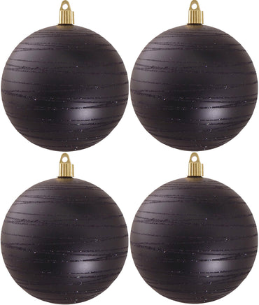 4.75" (120mm) Commercial Shatterproof Ball Ornament set of 4 - Soot Black with Tangles
