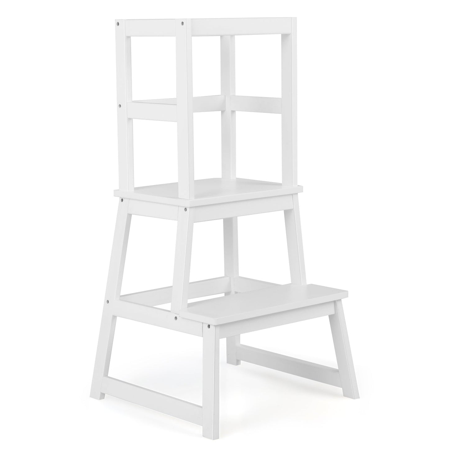 2-in-1 Multifunctional Toddler Step Stool with Safety Rail-White