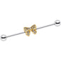 14G Clear Gem Gold Tone Knotted Bow Industrial Barbell 35mm