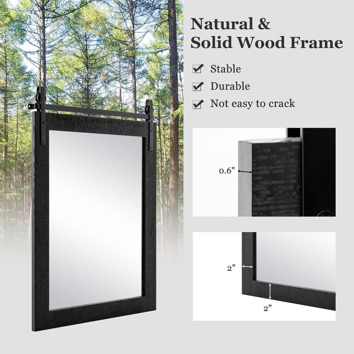 30 x 22 Inch Wall Mount Mirror with Wood Frame