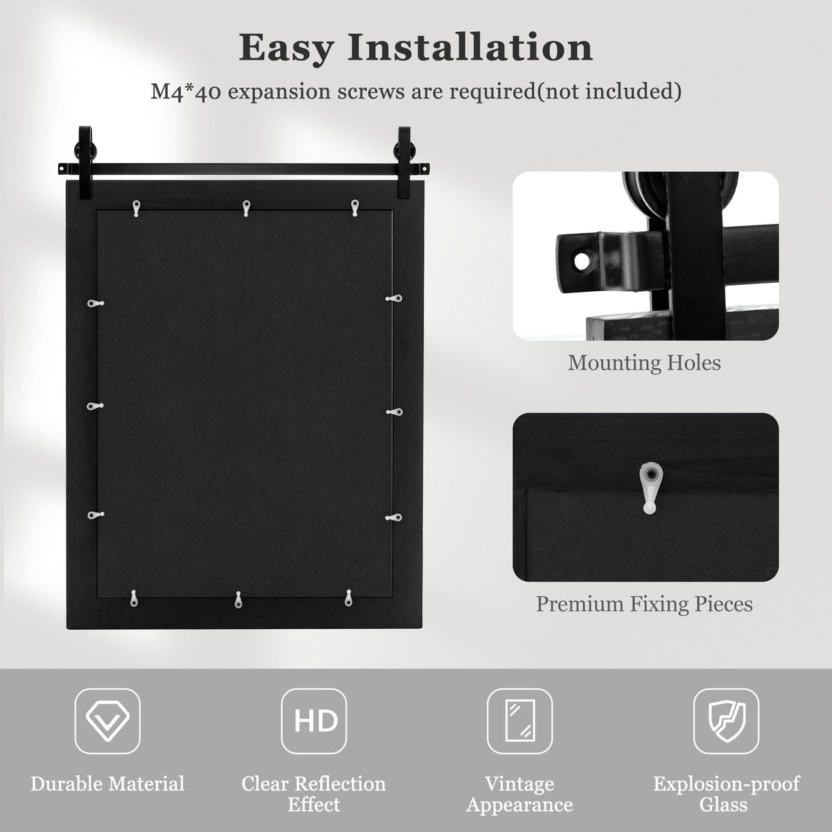 30 x 22 Inch Wall Mount Mirror with Wood Frame