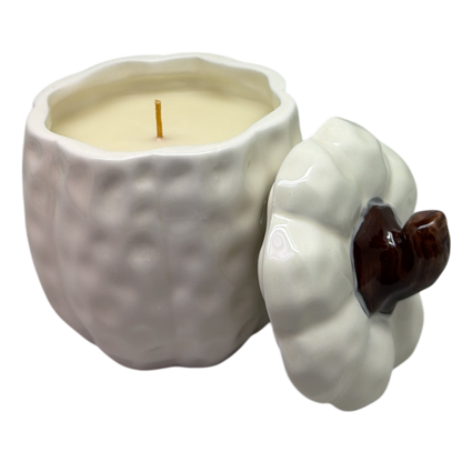 Covered Ceramic Pumpkin Jar Wax Candle - Cream