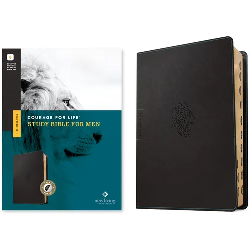 NLT Courage for Life Study Bible for Men, Filament Enabled (Leatherlike, Onyx Lion, Indexed) - Imitation Leather