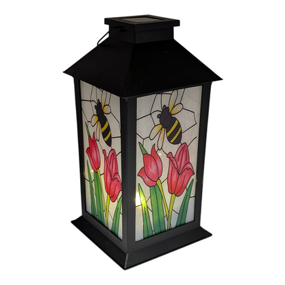 Solar Powered Stained Glass Style 11" Lantern -